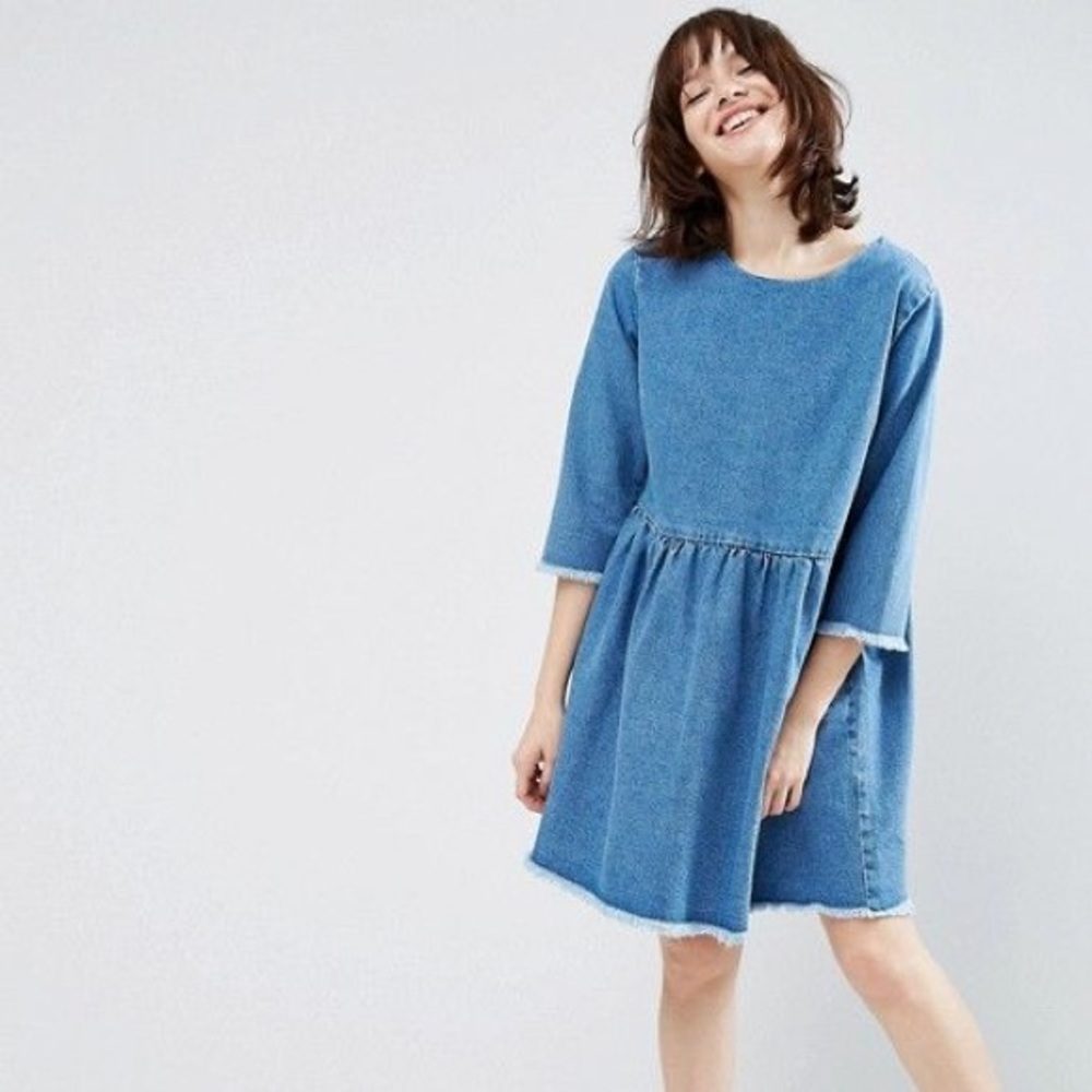 ASOS Denim Smock Dress in Midwash Blue